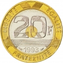20 Francs 1992-2001, KM# 1008, France
