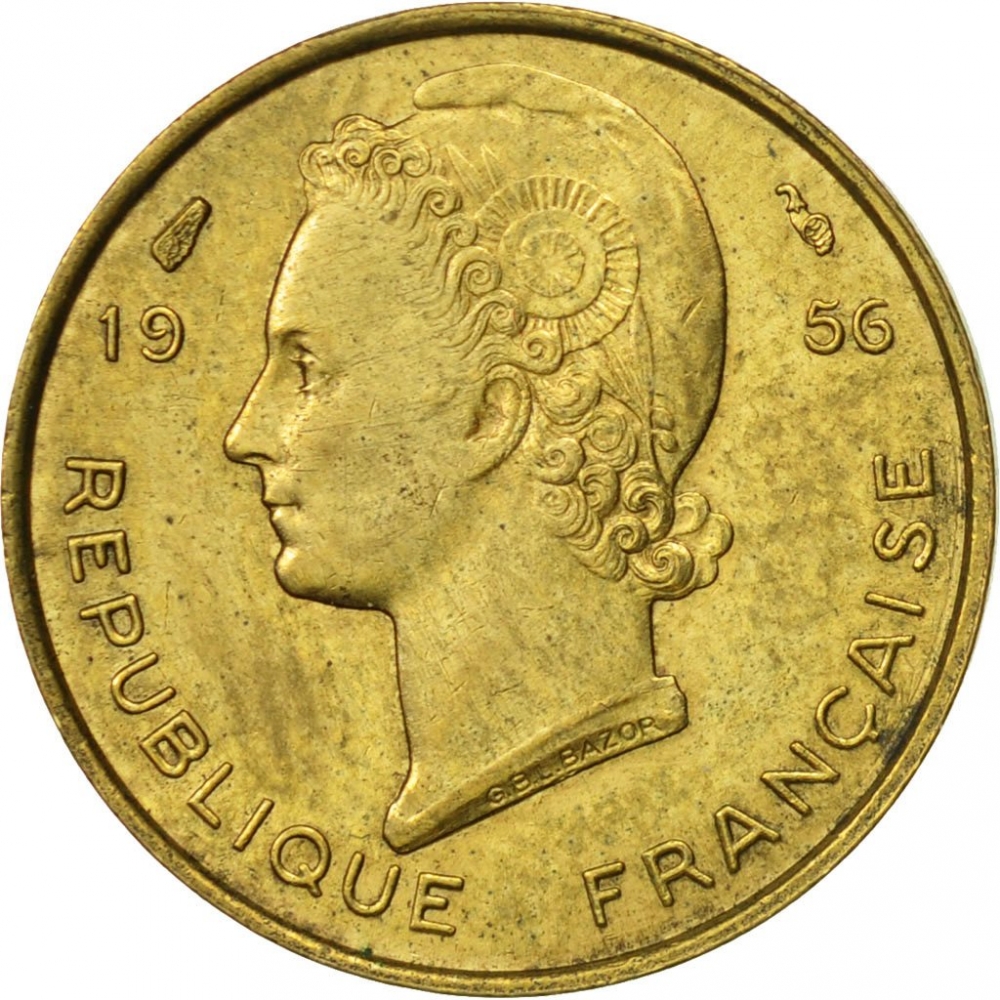 ca FRENCH WEST AFRICA AFRIQUE OCCIDENTALE FRANCAISE 5 francs 1956