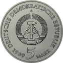 5 Mark 1989, KM# 130, Germany, Democratic Republic (DDR), 500th Anniversary of Birth of Thomas Müntzer, Marienkirche in Mühlhausen