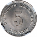 5 Pfennig 1874-1889, KM# 3, Germany, Empire, William I