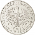 5 Deutsche Mark 1986, KM# 164, Germany, Federal Republic, 600th Anniversary of Heidelberg University