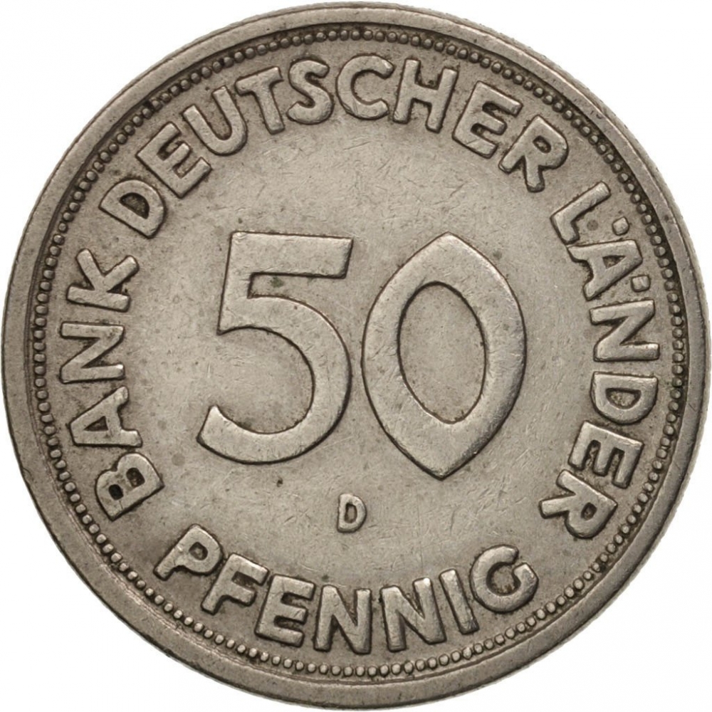 50 Pfennig 1949-1950, KM# 104, Germany, Federal Republic