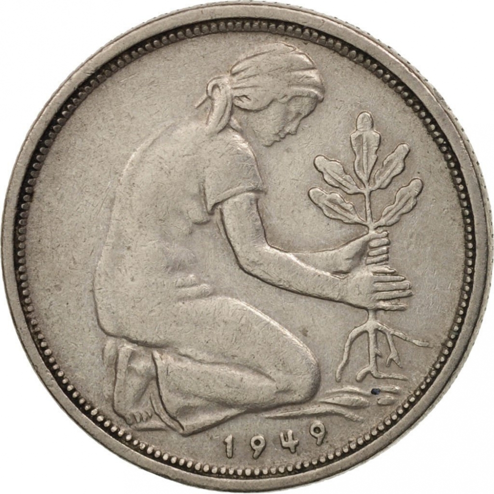 50 Pfennig 1949-1950, KM# 104, Germany, Federal Republic