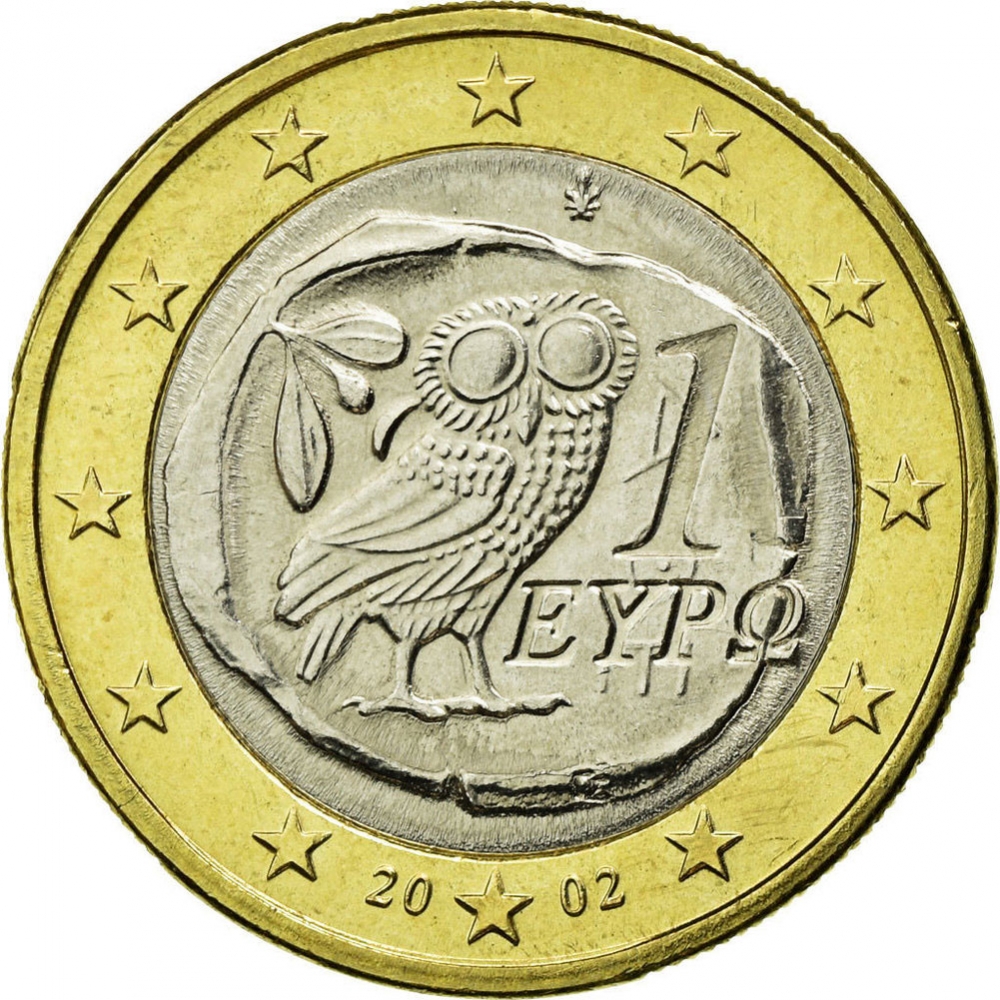 Greece 1 euro 2002 s Athenian tetradrachm owl symbol of wisdom &luck KM# 187 UNC 