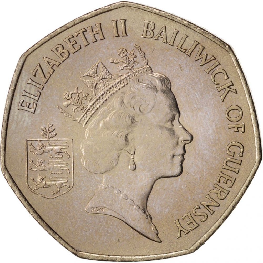 50 Pence 1985-1997, KM# 45.1, Guernsey, Elizabeth II