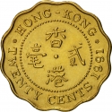 20 Cents 1985-1991, KM# 59, Hong Kong, Elizabeth II