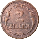 2 Fillér 1926-1940, KM# 506, Hungary, Miklós Horthy