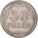 50 Fillér 1926-1940, KM# 509, Hungary, Miklós Horthy