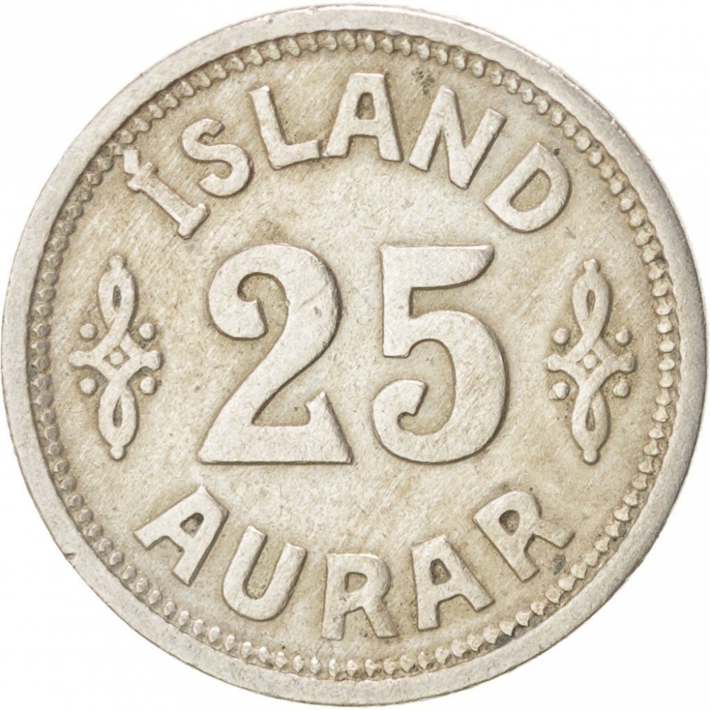 25 Aurar 1922-1940, KM# 2, Iceland, Christian X