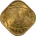 1/2 Anna 1942-1945, KM# 534b, India, British (British Raj), George VI