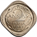 2 Annas 1939-1941, KM# 541, India, British (British Raj), George VI