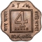 4 Annas 1919-1921, KM# 519, India, British (British Raj), George V, Bombay Mint (•)