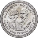 1 Crown 1985, KM# 186, Isle of Man, Elizabeth II, 85th Anniversary of Birth of the Queen Mother, King George VI and the Queen Mother