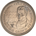 1 Crown 1981, KM# 77, Isle of Man, Elizabeth II, International Year of Disabled Persons, Louis Braille