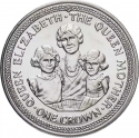 1 Crown 1985, KM# 189, Isle of Man, Elizabeth II, 85th Anniversary of Birth of the Queen Mother, The Queen Mother with Princesses Elizabeth and Margaret