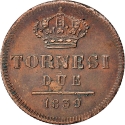 2 Tornesi 1838-1856, KM# 327, Kingdom of the Two Sicilies, Ferdinand II