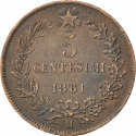 5 Centesimi 1861-1867, KM# 3, Italy, Victor Emmanuel II