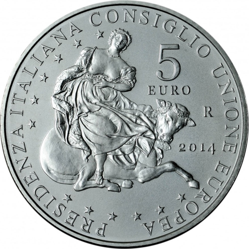 5 Euro 2014, KM# 371, Italy, Presidency of the Council of the European Union, Italy