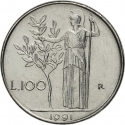 100 Lire 1990-1992, KM# 96.2, Italy