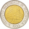 500 Lire 1996, KM# 181, Italy, 70th Anniversary of the National Institute of Statistics