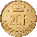 20 Francs 1990-1995, KM# 67, Luxembourg, Jean