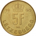 5 Francs 1989-1995, KM# 65, Luxembourg, Jean