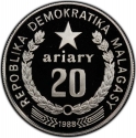 20 Ariary 1988, KM# 15, Madagascar, World Wide Fund for Nature, Lemur