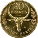 20 Francs 1970, KM# E10, Madagascar, Food and Agriculture Organization (FAO)