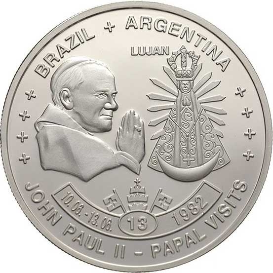 5 Kwacha 2005, Malawi, Papal Visits, John Paul II in Brazil and Argentina