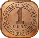 1 Cent 1943-1945, KM# 6, Malaya, George VI
