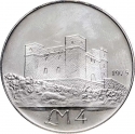 4 Liri 1975, KM# 32, Malta, Fortress Malta, Saint Agatha's Tower