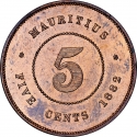 5 Cents 1877-1897, KM# 9, Mauritius, Victoria