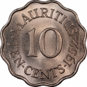 10 Cents 1952, KM# 30, Mauritius, George VI