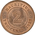 2 Cents 1911-1924, KM# 13, Mauritius, George V