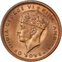 2 Cents 1943-1947, KM# 22, Mauritius, George VI