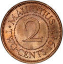 2 Cents 1943-1947, KM# 22, Mauritius, George VI