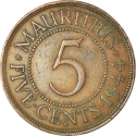 5 Cents 1942-1945, KM# 20, Mauritius, George VI