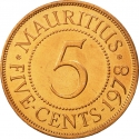 5 Cents 1956-1978, KM# 34, Mauritius, Elizabeth II