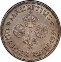 1/4 Rupee 1934-1936, KM# 15, Mauritius, George V