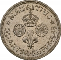 1/4 Rupee 1946, KM# 18a, Mauritius, George VI