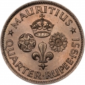 1/4 Rupee 1950-1951, KM# 27, Mauritius, George VI