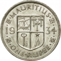 1 Rupee 1934, KM# 17, Mauritius, George V