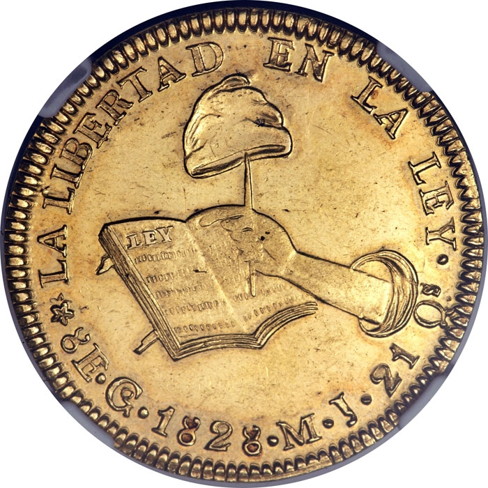 100 Pesos 2012, KM# 967, Mexico, Numismatic Heritage of Mexico, Republican Hand on Book 8 Escudos, 8 escudos 1828, Mexican Republic