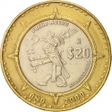 20 Pesos 2000-2001, KM# 637, Mexico, Third Millennium, Xiuhtecuhtli