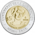 5 Pesos 2009, KM# 909, Mexico, 100th Anniversary of the Mexican Revolution, Carmen Serdán