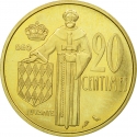 20 Centimes 1962-1995, KM# 143, Monaco, Rainier III