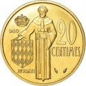 20 Centimes 1962-1995, KM# 143, Monaco, Rainier III