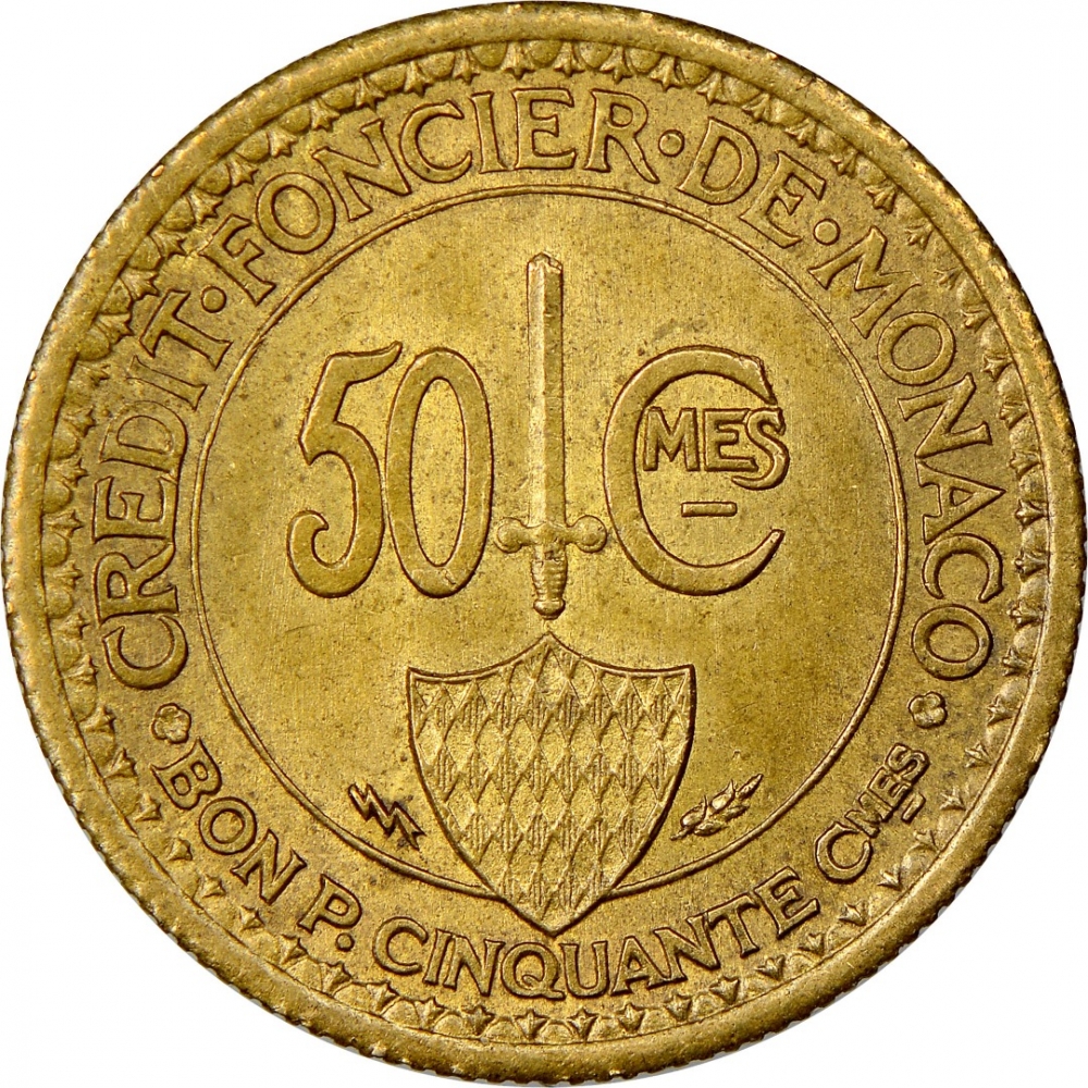 50 Centimes 1926, KM# 113, Monaco, Louis II
