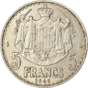 5 Francs 1945, KM# 122, Monaco, Louis II