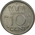 10 Cents 1948, KM# 177, Netherlands, Wilhelmina